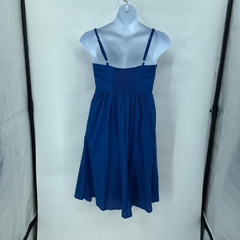 New Indie Blue Sundress Large Coastal Cottagecore Button Front Pockets Dress - Picture 4 of 10